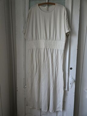 H&M Cream Cotton Smocked Waist Midi Dress XXL